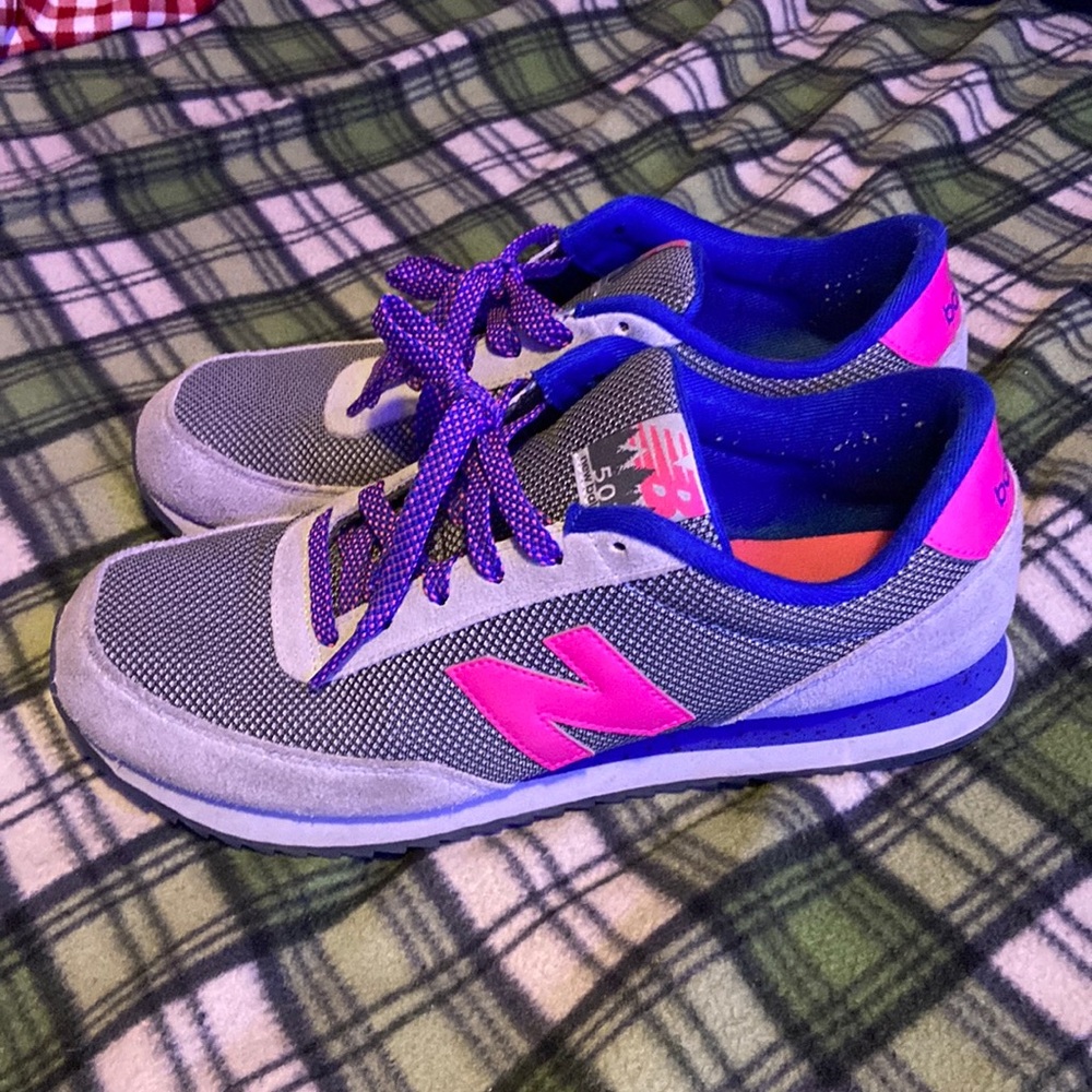 New Balance 501 sneakers size US 10.5 Grey, Pink, and Blue